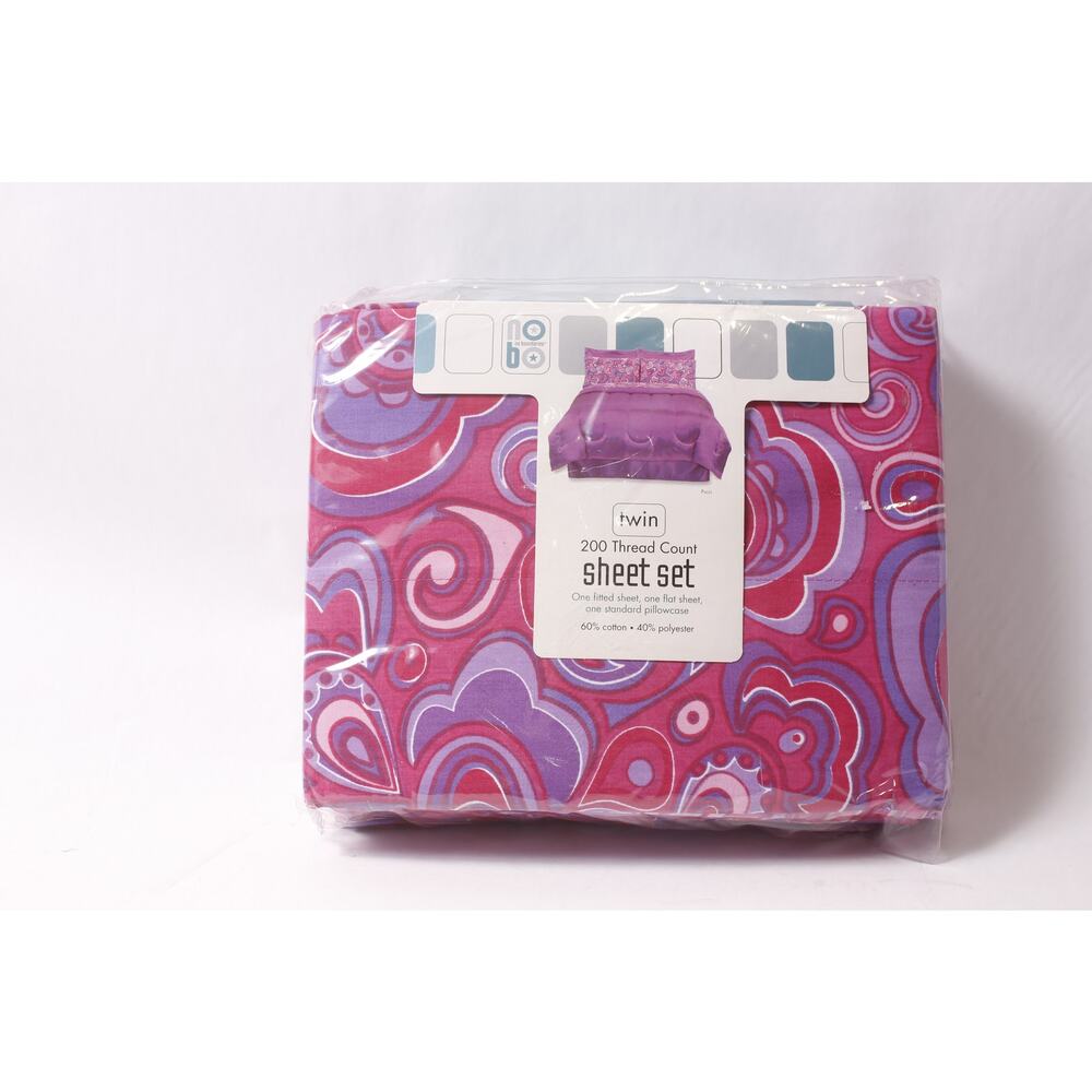 Magenta Y2k 60s Flower Power Style Floral Twin 200 Thread Count Sheet Set Fitted
